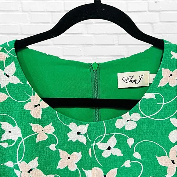 Eliza J Floral Shift Midi Dress Long Sleeve Fit & Flare Lined Pockets Size 12 - Picture 8 of 10